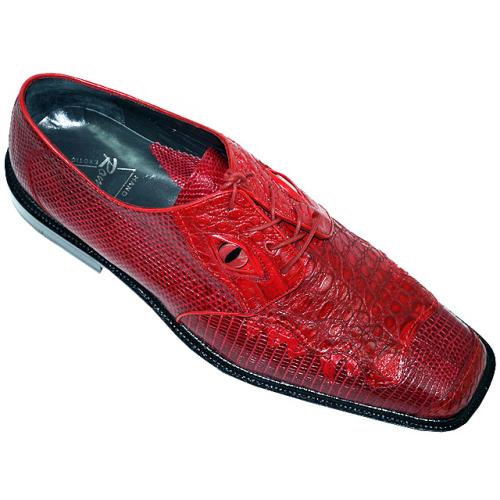 Romano "Nile Eyes" Red Genuine Crocodile/Lizard with Eyes & Teeth Shoes